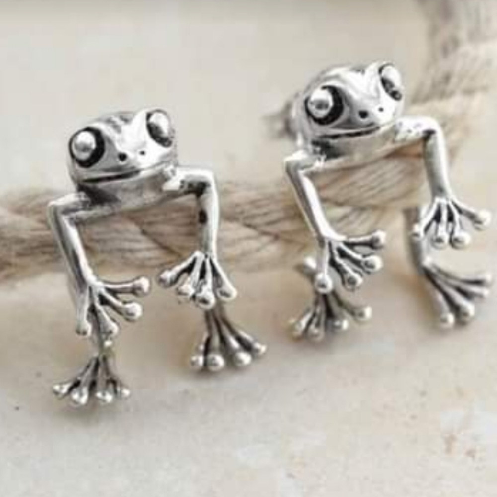 Lovely SILVER Hanging Frog Earrings